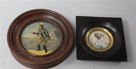 A caricature miniature and a miniature of a lady